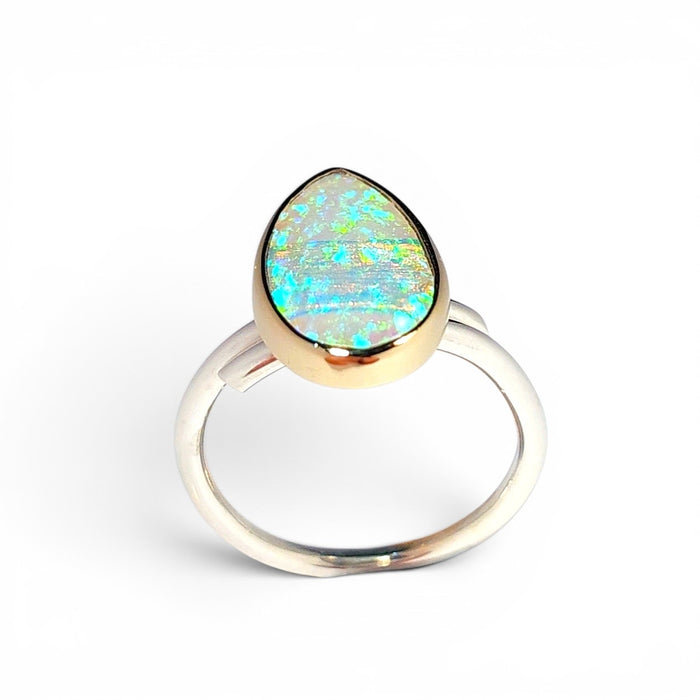Cristallo' Solid Australian Opal Ring 14k Gold Silver 2 Tone 3.85g Q50