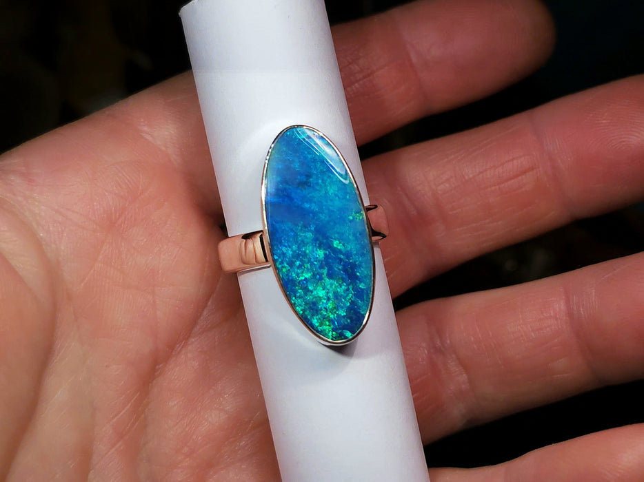 Neptune' Large Unisex Australian Opal Silver Ring 9.9g Free Re-Size Q31