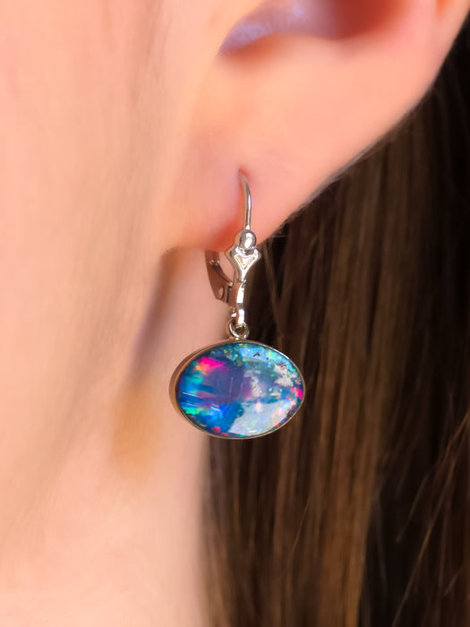 Fue Et Glace' Australian Opal Solid White Gold Dangle Earrings 11.3ct O83