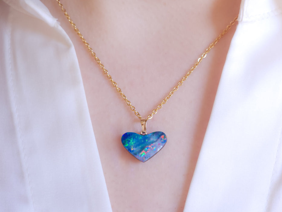 Colourful Love' Australian Opal Doublet Heart Pendant 5.8ct 14k Jewelry M14