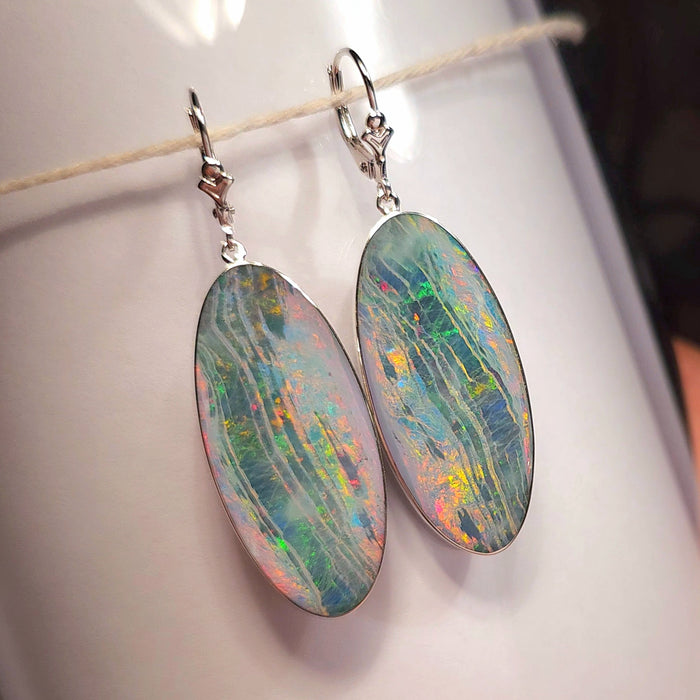 Moons River' HUGE Sterling Silver Genuine Australian Opal Earrings 47ct K32