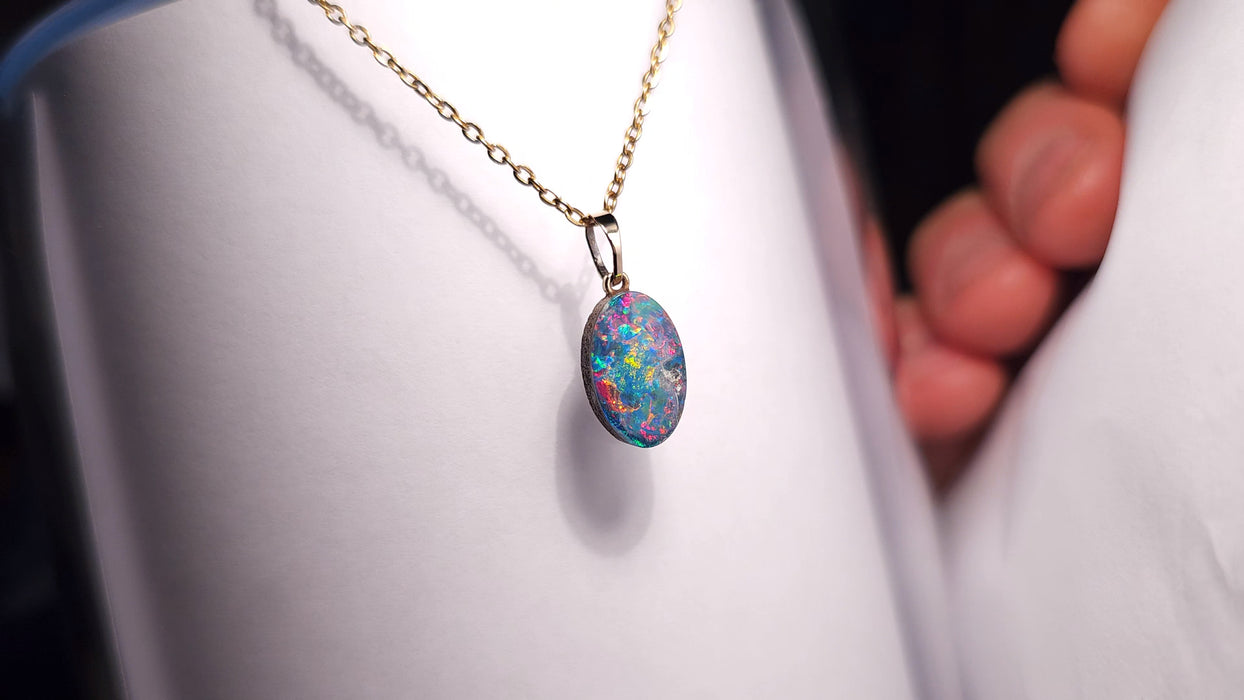 Cirque de couleur' Australian Opal Doublet Pendant 14k Gold Gem Gift 4.55ct J92
