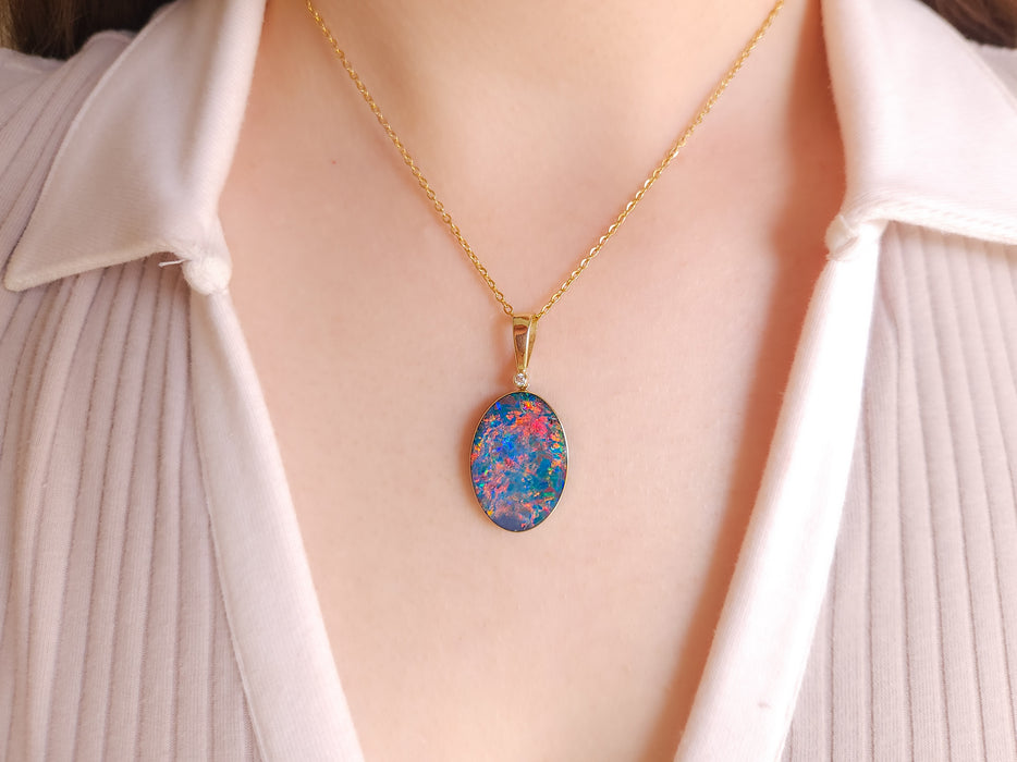 Reina Roja' Rare Large Australian Opal Pendant Diamond Inlay Gem 21.5ct N12