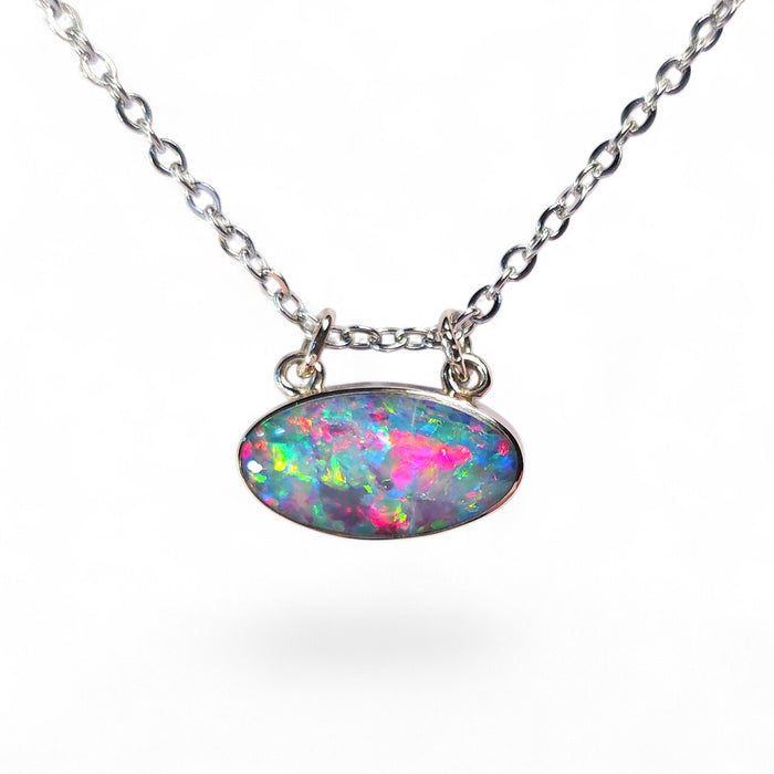 LIberte' Genuine Australian Opal Necklace 14K White Gold 4.4ct P71
