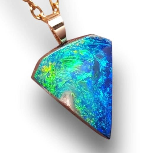 Australian Opal Pendant Brilliant Sapphire Blue 14k Gold Doublet Gift 4.35ct J40