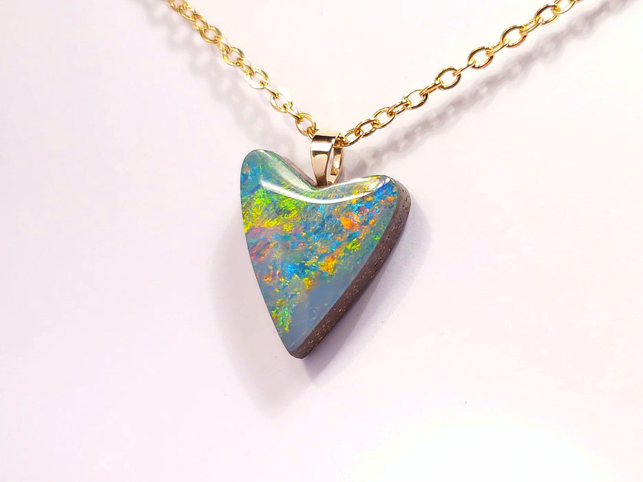 Corazin' Australian Opal Doublet Heart Pendant 6.5ct 14k Jewelry Love Gift L70