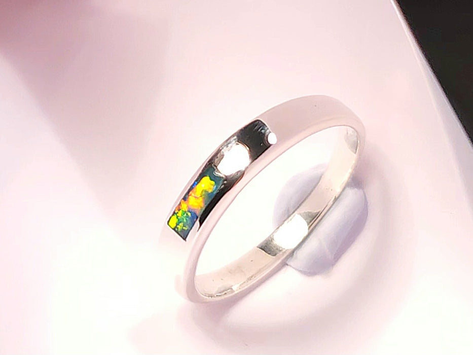 Piccolo Potente' Natural Australian Inlay Opal Ring Size 7 Silver Gem Gift K84
