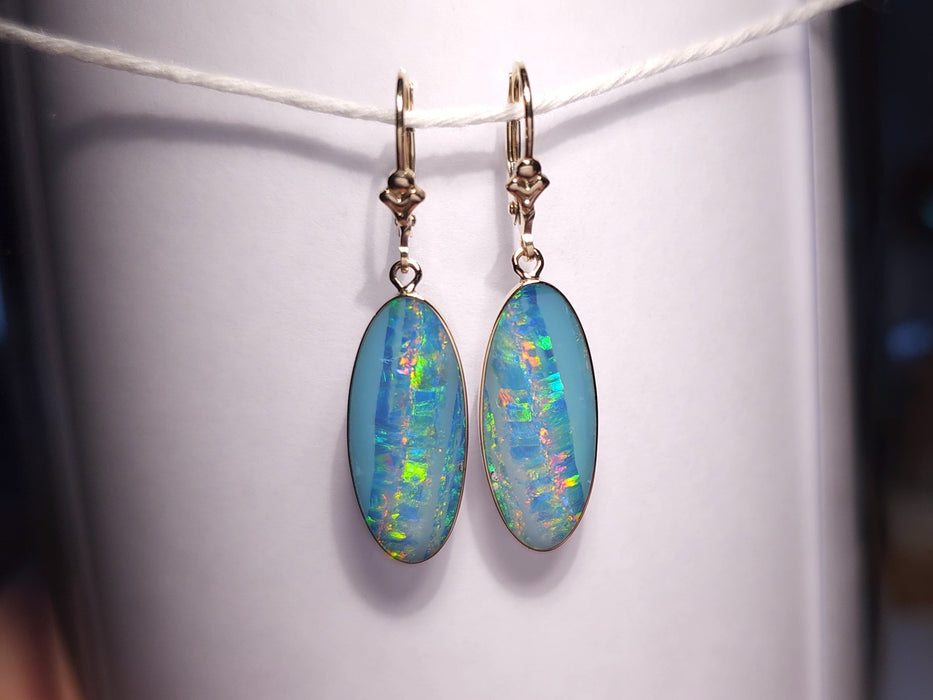 Rain Beams' Australian Opal Drop Earrings 14ct Gold Jewelry Gift 17.7ct J72