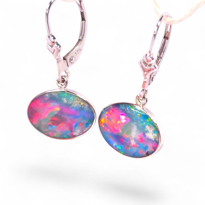 Fue Et Glace' Australian Opal Solid White Gold Dangle Earrings 11.3ct O83
