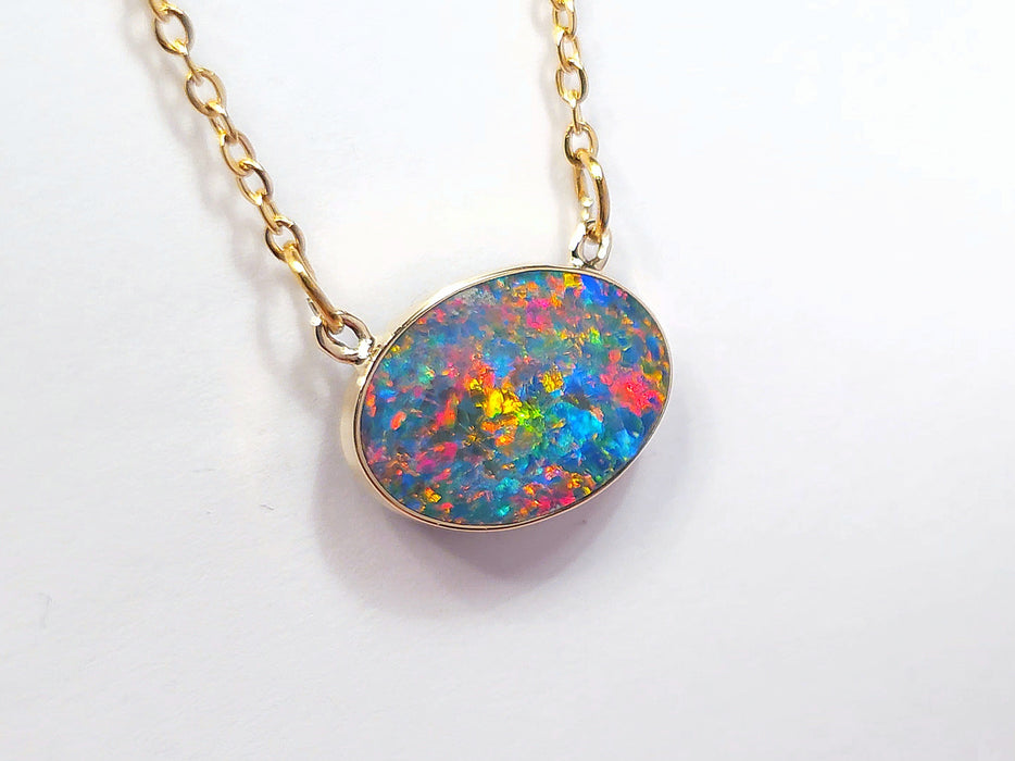 Cuore D'oro' Rare Genuine Australian Opal 14k Gold Pendant Necklace 6.3ct N06