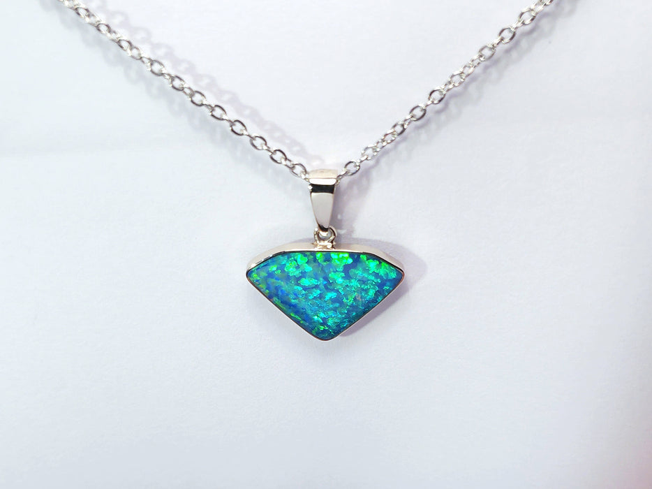 Cloverleaf' Rare Australian Opal Pendant 14k White Gold Gift 7.4ct P53