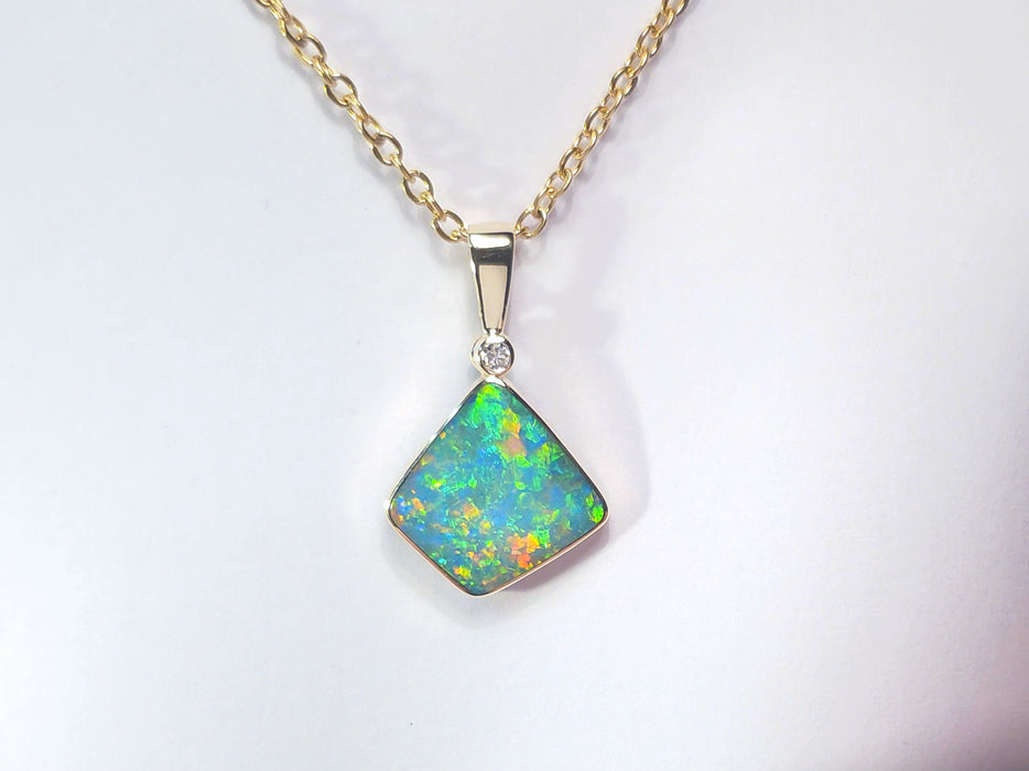 Diamonde' Australian Opal & Diamond Pendant Rare Gem Gift 1.2g P60