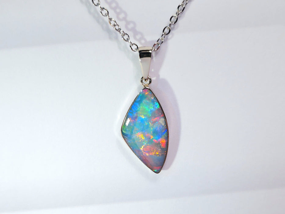 Vitteld' Bright Australian Opal Pendant 14k White Gold Gift 1.54g P94
