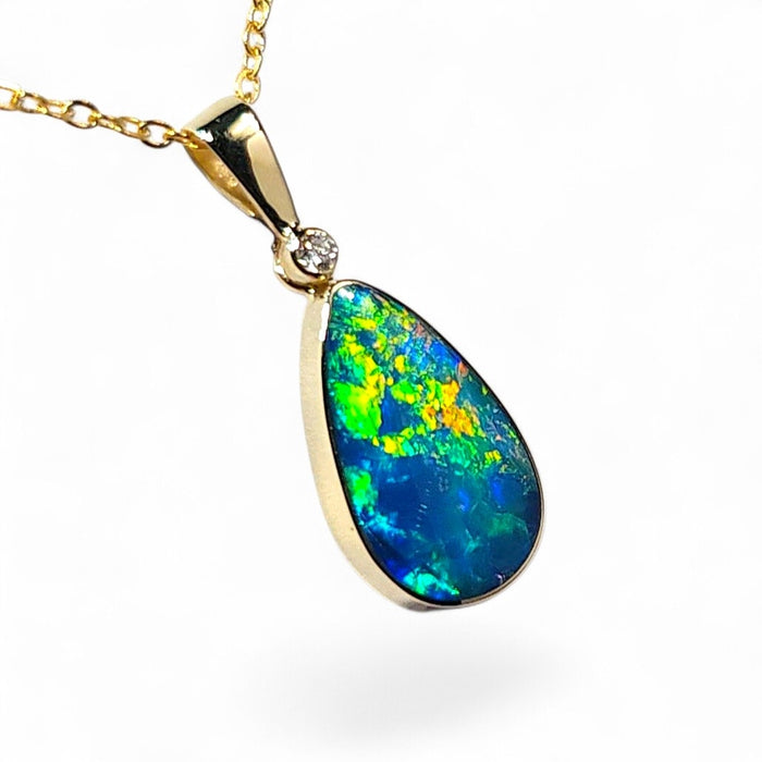 Parhelion' Australian Opal & Diamond Pendant Rare Gem Gift 1.26g Q55