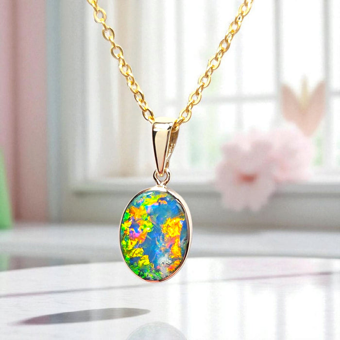Iridesce' Rare Super Gem Australian Inlay Opal Pendant 5.3 ct O42