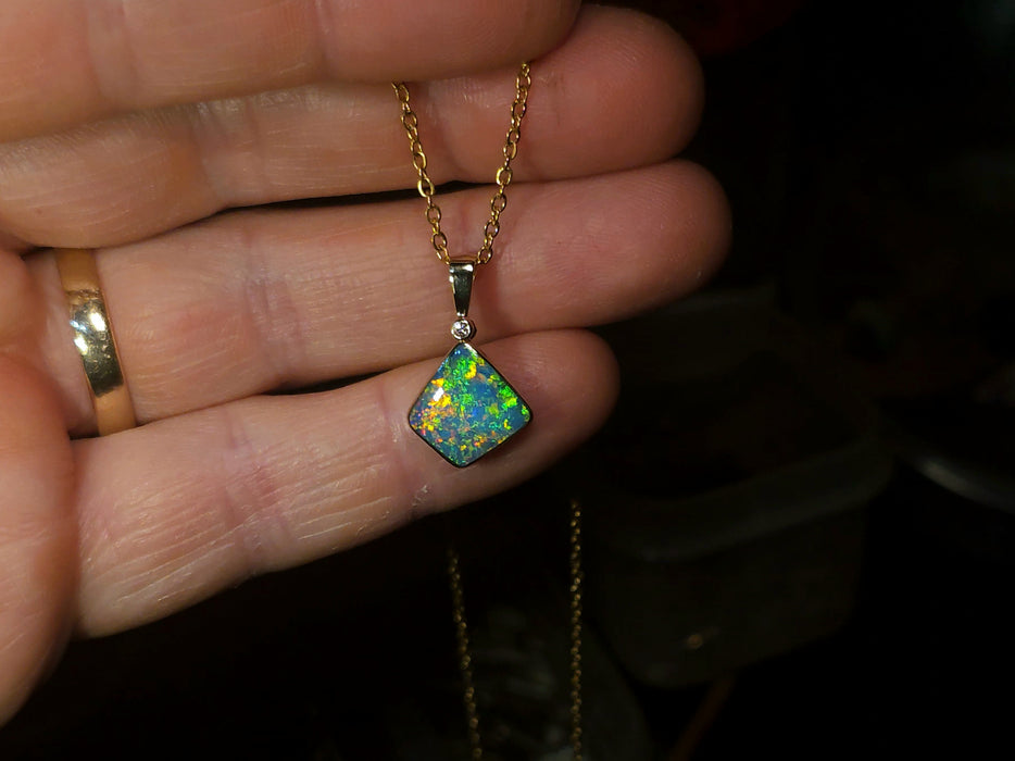 Diamonde' Australian Opal & Diamond Pendant Rare Gem Gift 1.2g P60