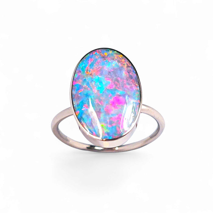 Carmesi Azure' 14k White Gold Australian Opal Ring 3g Free Re-Size O15