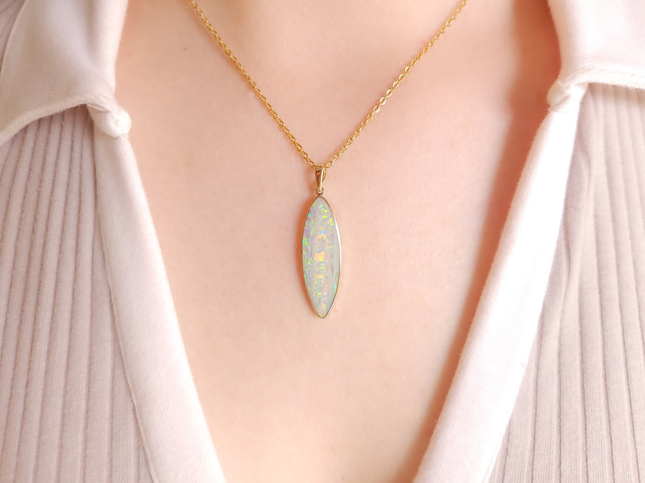 Marquise' Natural Australian Solid Opal 14K Gold Pendant 9ct N01