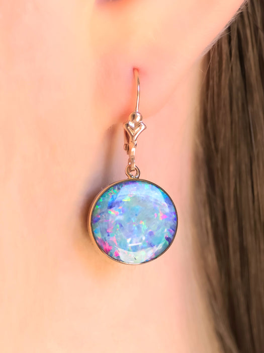 Pink Eclipse' Australian Opal Earrings Pink Gold Dangle Jewelry Gems 15ct O81