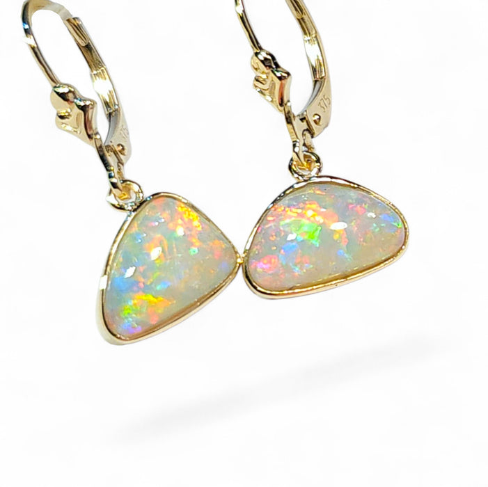 Fire Drops' Natural Australian Solid Gold Dangle Opal Earrings 2g Q82