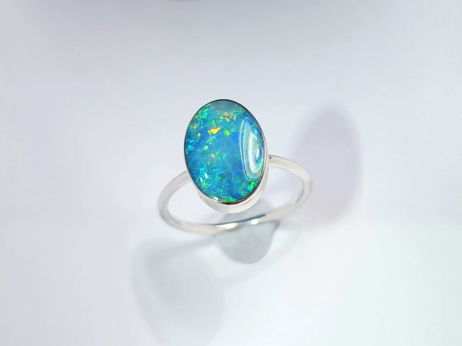 Pomar' Genuine Australian Opal Ring 925 Silver Free Re-Size P39