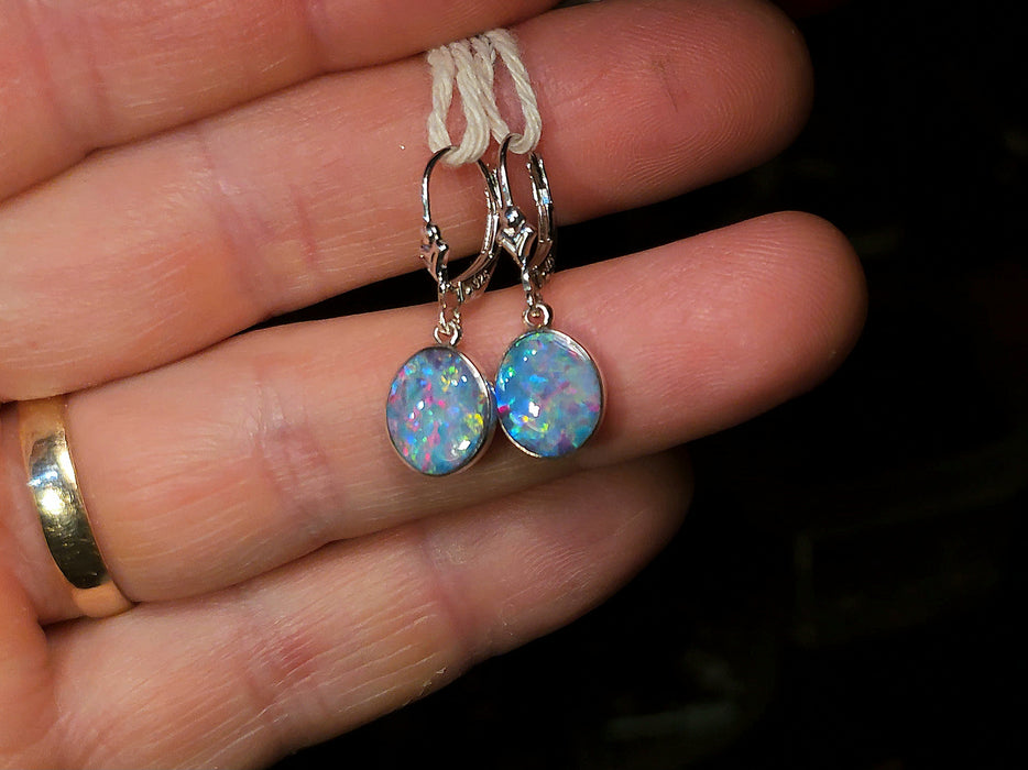 Florets' Australian Opal Dangle Earrings Silver Inlay Gift 2g P47
