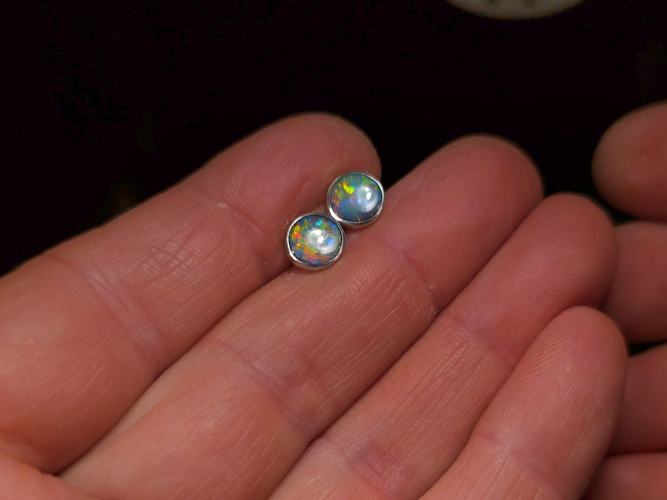 Tjunmi' Australian Stud Opal Earrings Inlay 925 Silver Jewelry 8mm 5.2ct O64