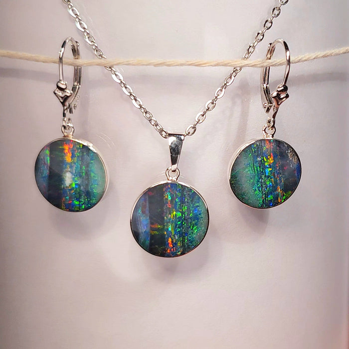 3 Moons ' Australian opal pendant & earring gift set sterling silver 22ct K31