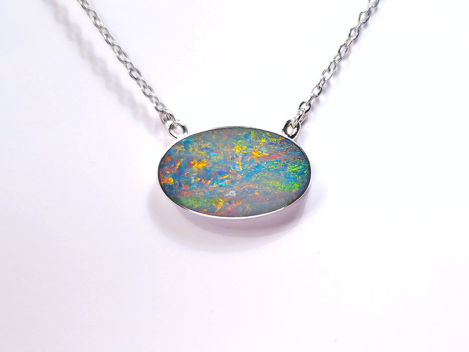 Teal Garten' Large Genuine Australian Opal Silver Pendant Necklace 9.4ct L82