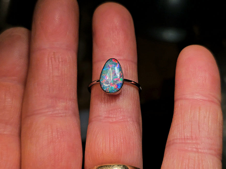 Prism Drop' 14k White Gold Australian Opal Ring 2.4g Free Re-Size O16