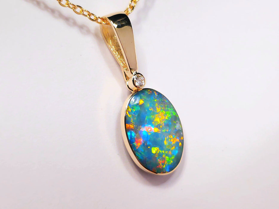 Belleza Clasica' Australian Opal & Diamond Pendant Rare Gem Gift 10. 8ct M21