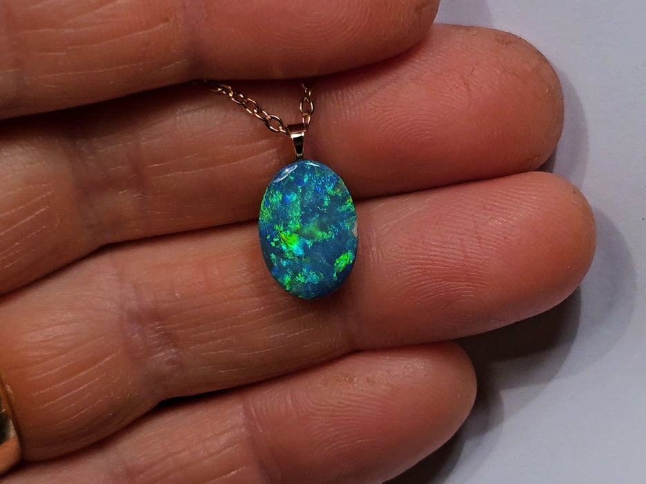 Midori Bara' Rare Australian 14k Rose Gold Opal Doublet Pendant Gift 5 carat O09