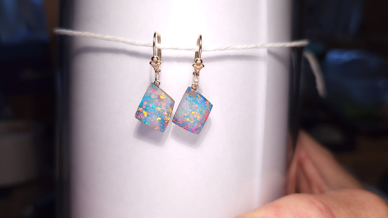 Flower Power' Australian Opal Dangle Drop Earrings Gold Jewelry 11.8ct J73