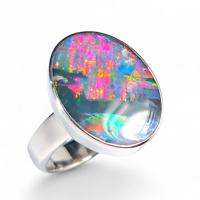 Bifrost' Large Unisex Australian Opal Silver Ring 8.8g Free Re-Size Q29