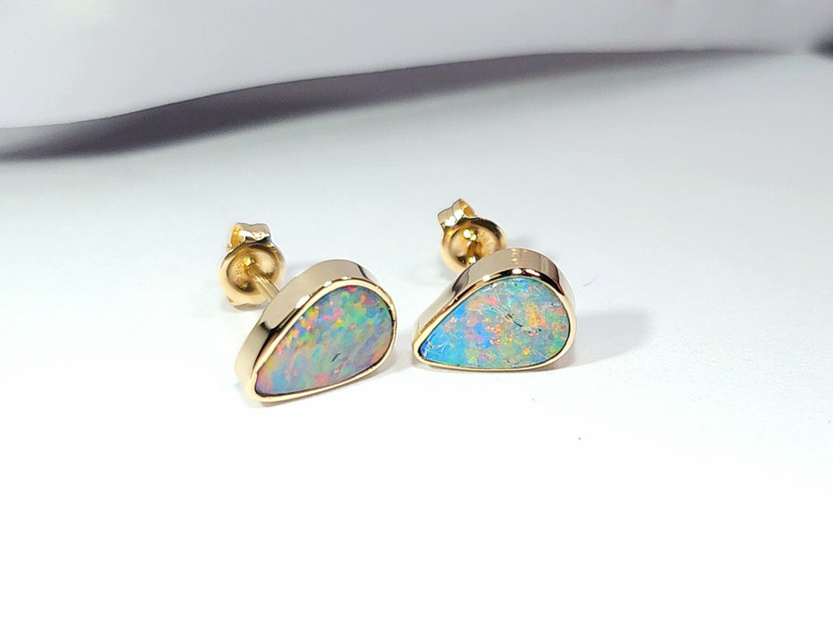Kutjara Waru' Australian Stud Opal Earrings Inlay Jewelry Gem 14k 1.68gt Q84