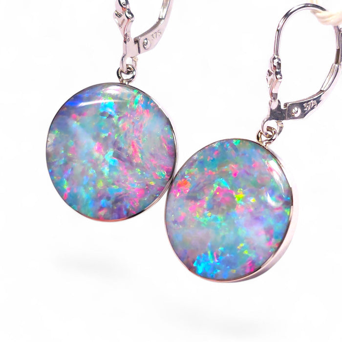Fluers De Glace' Australian Opal Solid White Gold Dangle Earrings 21ct O84