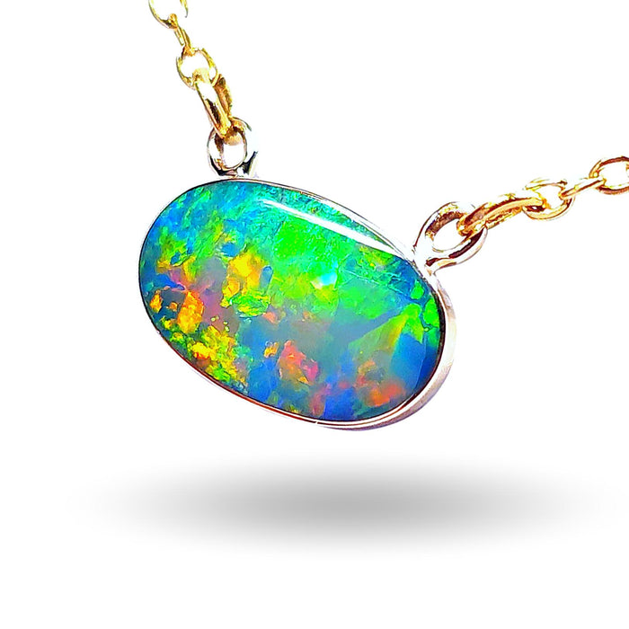 Niamh' Rare Bright Genuine Australian Opal 14k Gold Pendant Necklace 3.2ct L79