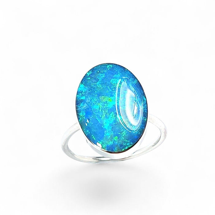 Hisui Ember' Large Australian Opal Ring Silver Free Re-Size P37