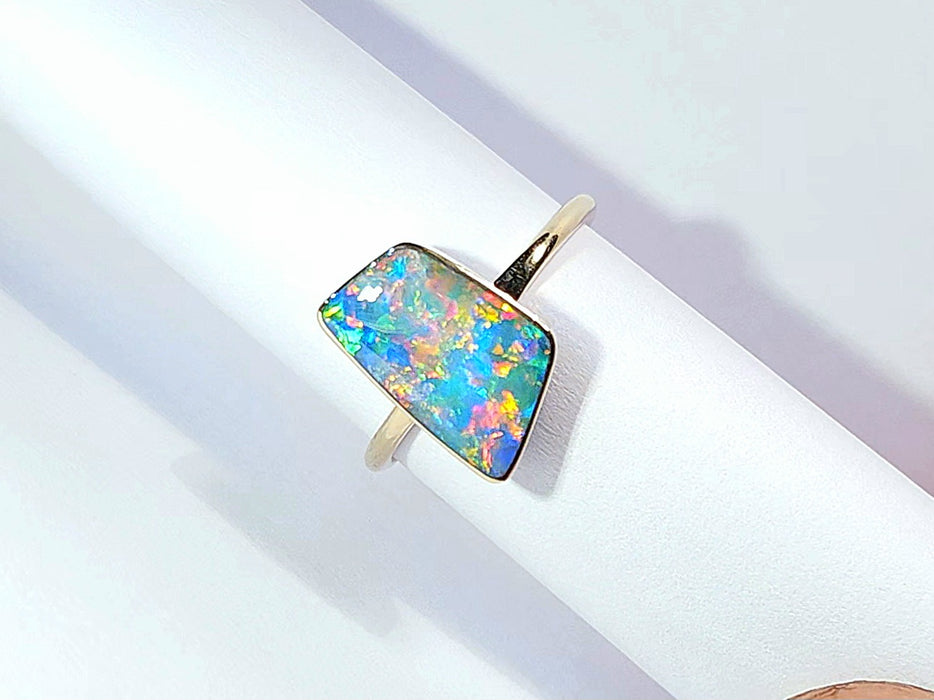 Sparkleton' 14k Gold Australian Opal Ring 2.3g Free Re-Size P32