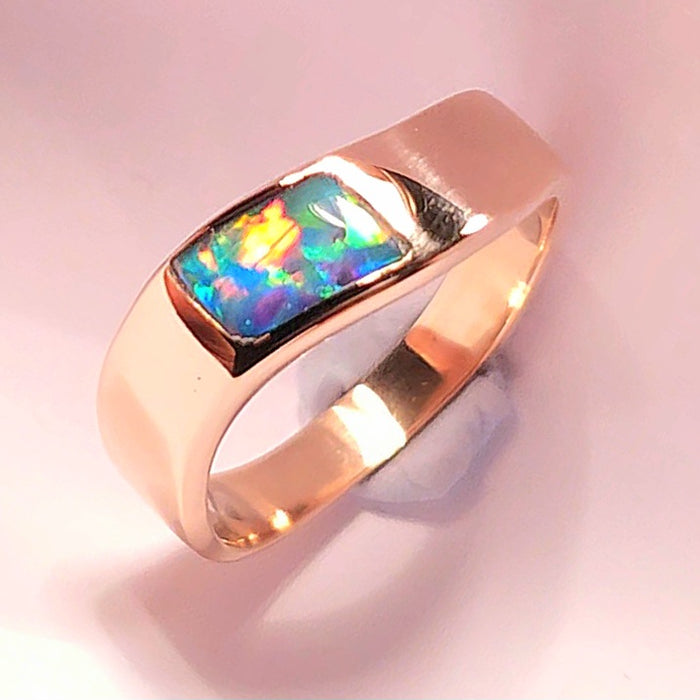 Larkins Fire' Australian Solid Opal Ring Inlay Gem Gift 14k Rose Gold 5.4g Sz 8.5 K83