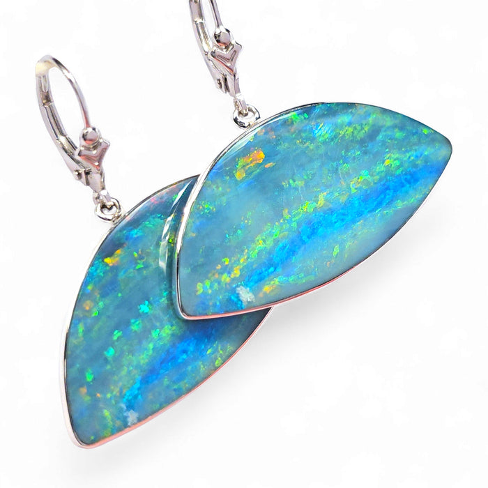 Danglebows' BIG Australian Opal Earrings 925 Silver Inlay Jewelry 36.4ct O50