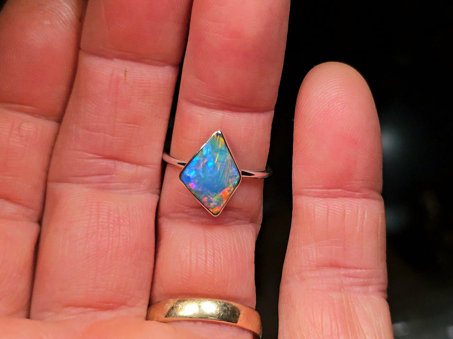 Diamante' Genuine Australian Opal Ring 925 Silver Sz 7 Free Re-Size O31