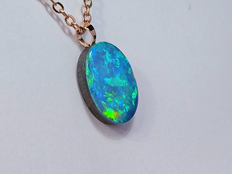 Midori Bara' Rare Australian 14k Rose Gold Opal Doublet Pendant Gift 5 carat O09