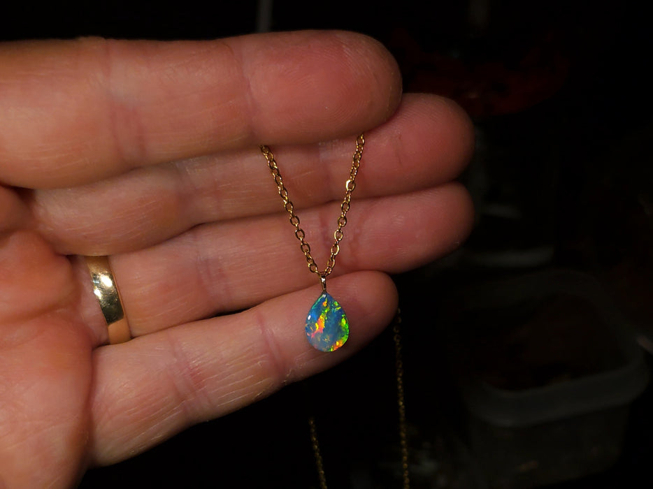 Bowdrop' Australian 14k Gold Opal Doublet Pendant Gift 2.6 carat P78