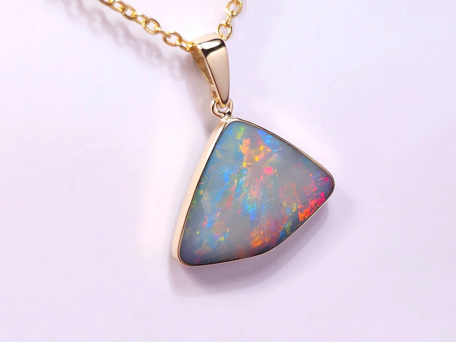 4 Fires' Genuine Australian Opal Pendant 14K Gold 8.6ct L15