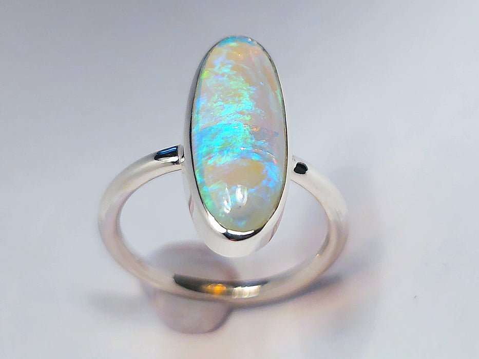 Mosvuur' Solid Natural Australian Opal Ring Size 7 Silver Gift Jewelry M50