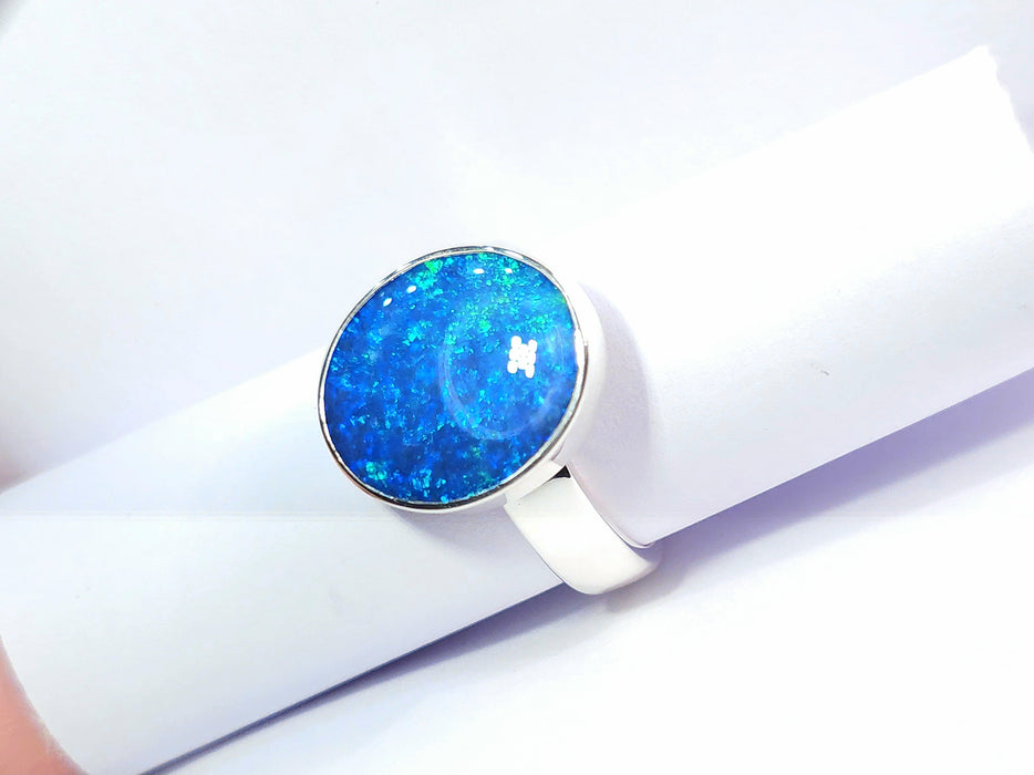 The Deep' Large Unisex Australian Opal Silver Ring 8.9g Free Re-Size Q30