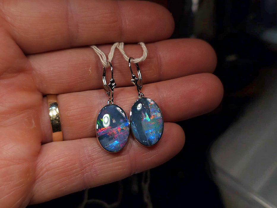 Asgard' Australian Opal Dangle Earrings Silver Inlay Gift 4.34g Q62