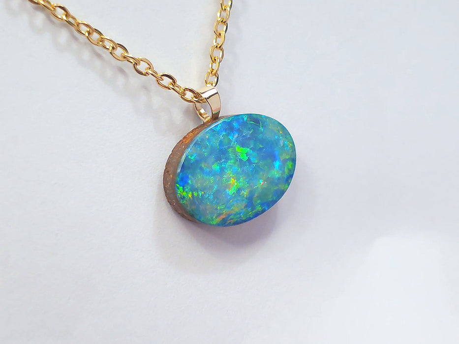 Galaxia Verde' Australian Opal Pendant 14k Gold Doublet Gift 5ct M77