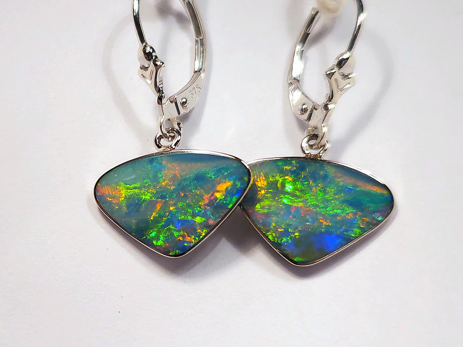 Amalfi' Australian Opal Earrings White Gold Gem Gift Jewelry 10ct M26